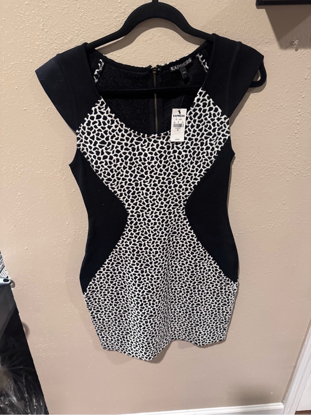 Express Black & White Print Bodycon Mini Dress